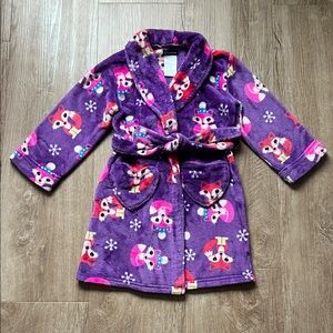 Cuddl Duds Purple Fox Print Plush Kids Robe Size 6